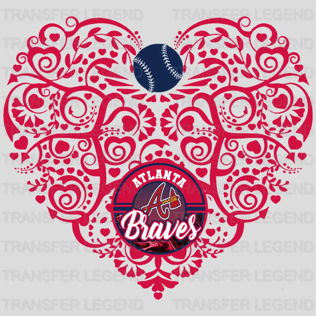 Atlanta Braves MLB Floral Pattern Heart Shape - DTF Iron On Transfer