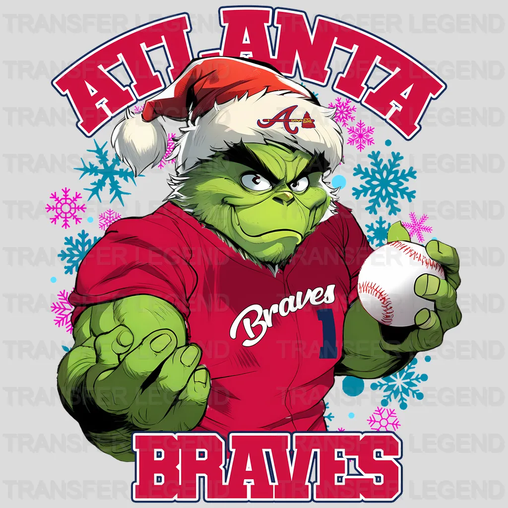 Atlanta Braves MLB Grinch Christmas Santa Hat Art - DTF Iron On Transfer
