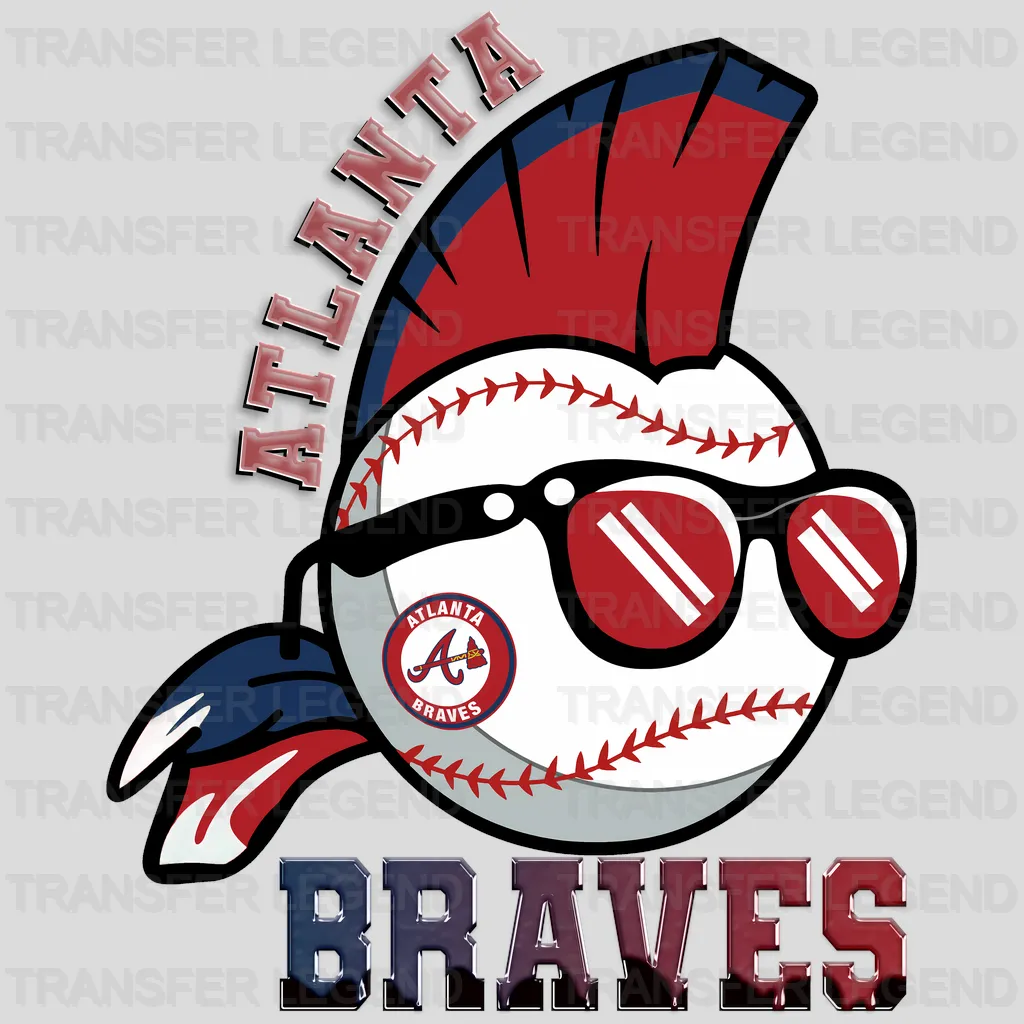 Atlanta Braves MLB Punk Skull With Mohawk & Glasses - DTF Iron On Transfer