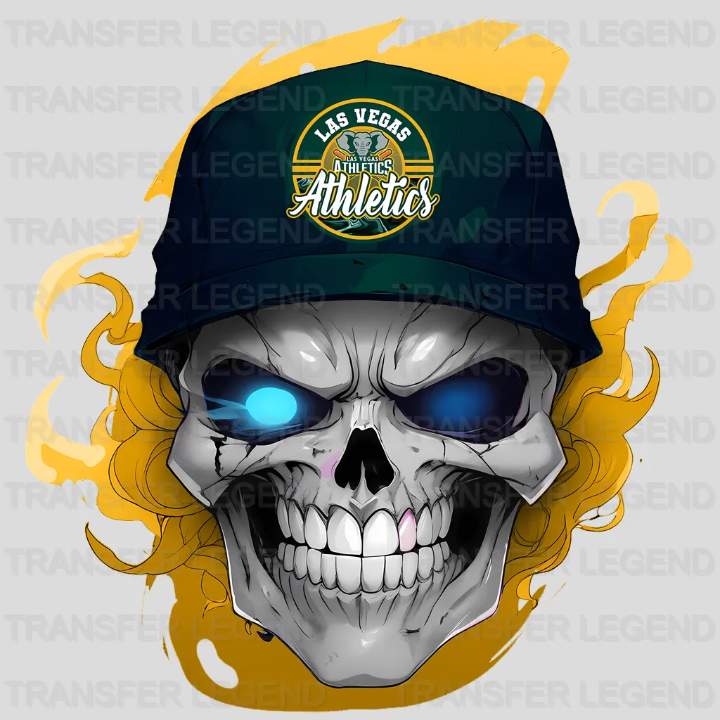 Oakland Athletics MLB Skull With Cap & Smoke Effect - DTF Iron On Transfer