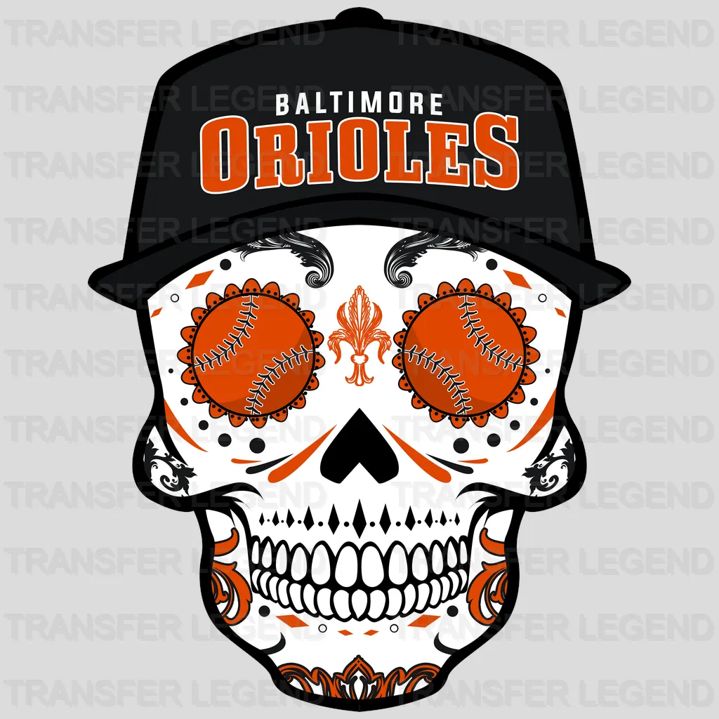 Baltimore Orioles MLB Sugar Skull With Cap Illustration - DTF Iron On Transfer