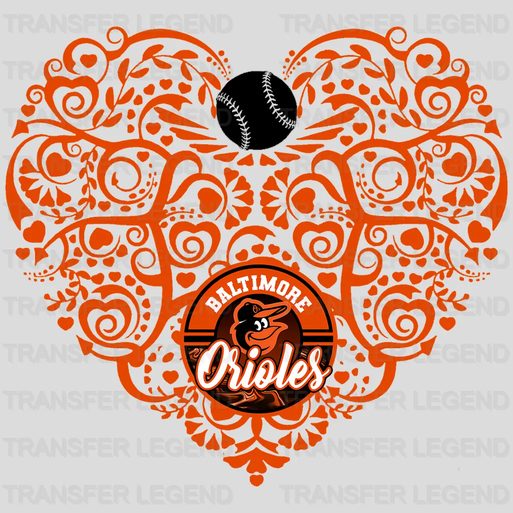 Baltimore Orioles MLB Floral Pattern Heart Shape - DTF Iron On Transfer