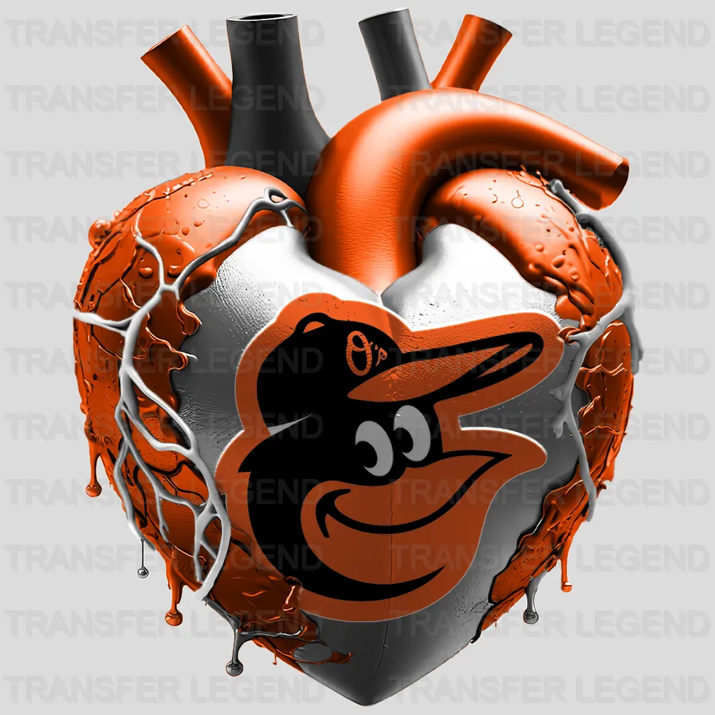 Baltimore Orioles MLB Realistic Anatomical Heart Art - DTF Iron On Transfer