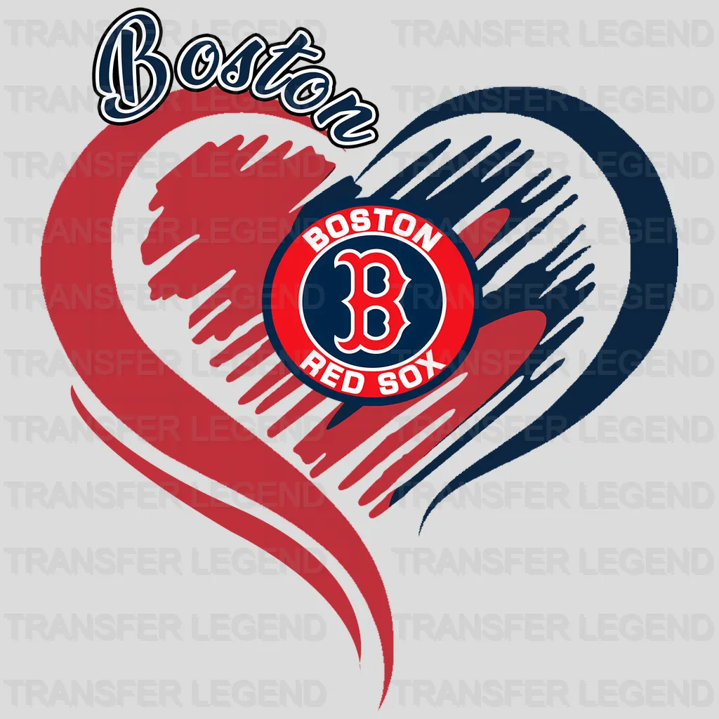 Boston Red Sox MLB Swirl Heart Shape Artistic Logo - DTF Iron On Transfer