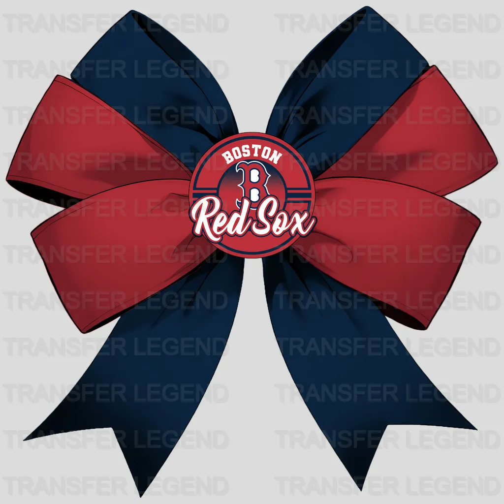 Boston Red Sox MLB Elegant Navy & Red Bow Ribbon - DTF Iron On Transfer