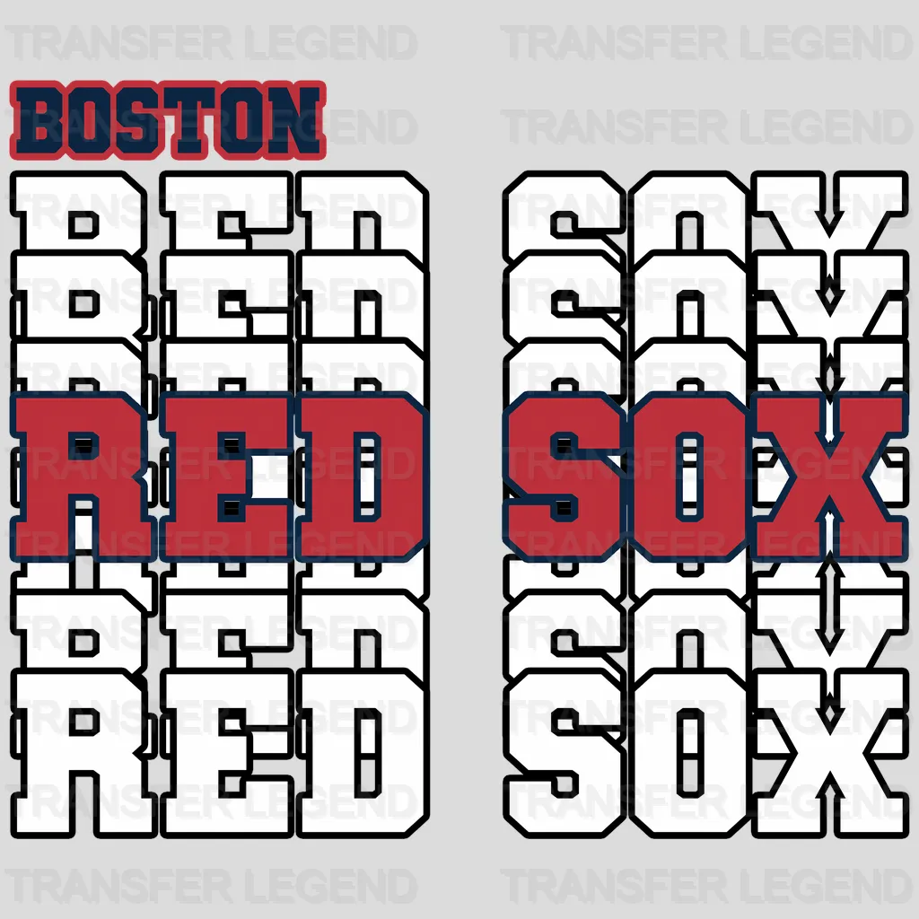 Boston Red Sox MLB Repeated Text Pattern Block Logo - DTF Iron On Transfer