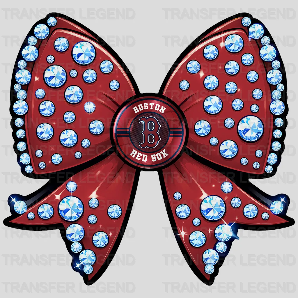 Boston Red Sox MLB Glitter Sequin Red Bow Ribbon - DTF Iron On Transfer