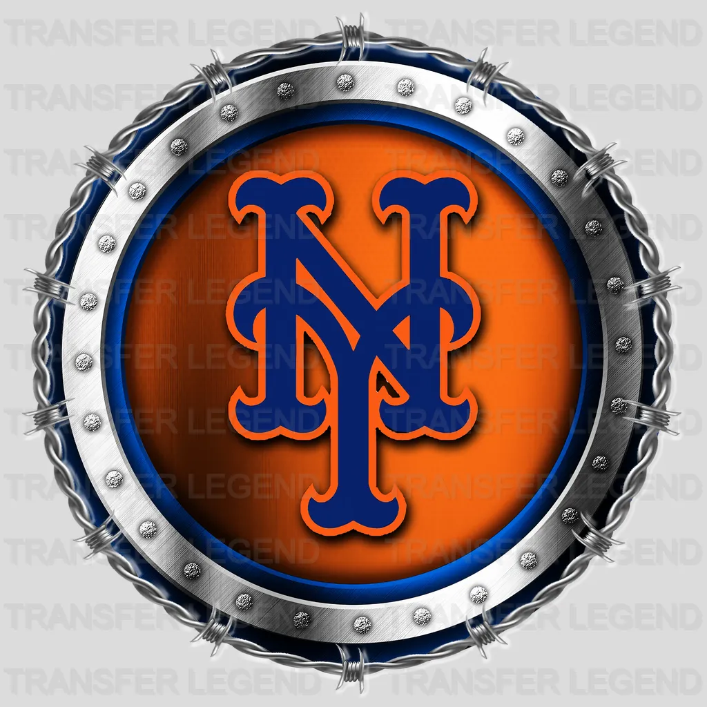 New York Mets MLB Chrome Metal Circle Badge 3D - DTF Iron On Transfer