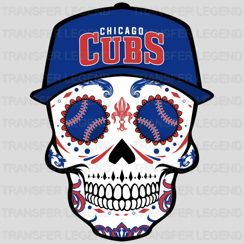 Chicago Cubs MLB Sugar Skull With Cap Illustration - DTF Iron On Transfer
