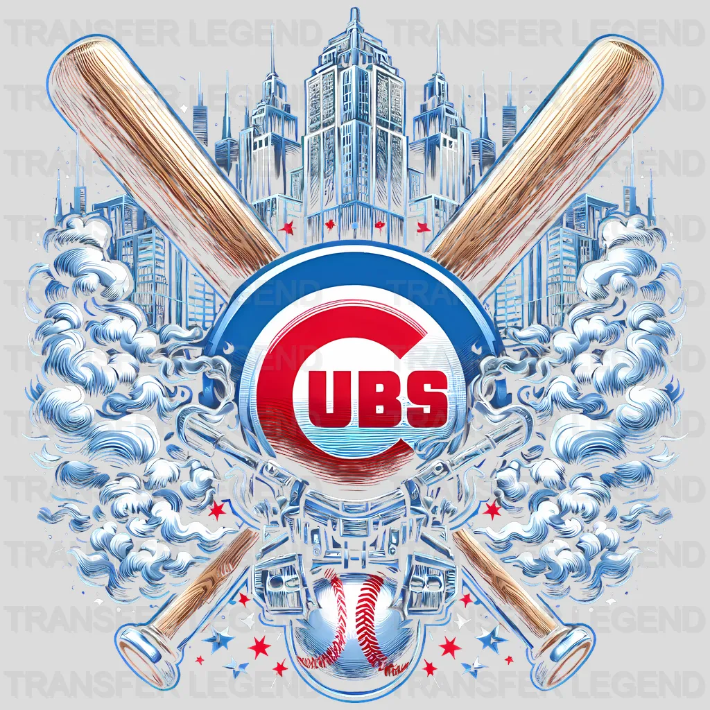 Chicago Cubs MLB Crossed Bats Shield Emblem - DTF Iron On Transfer