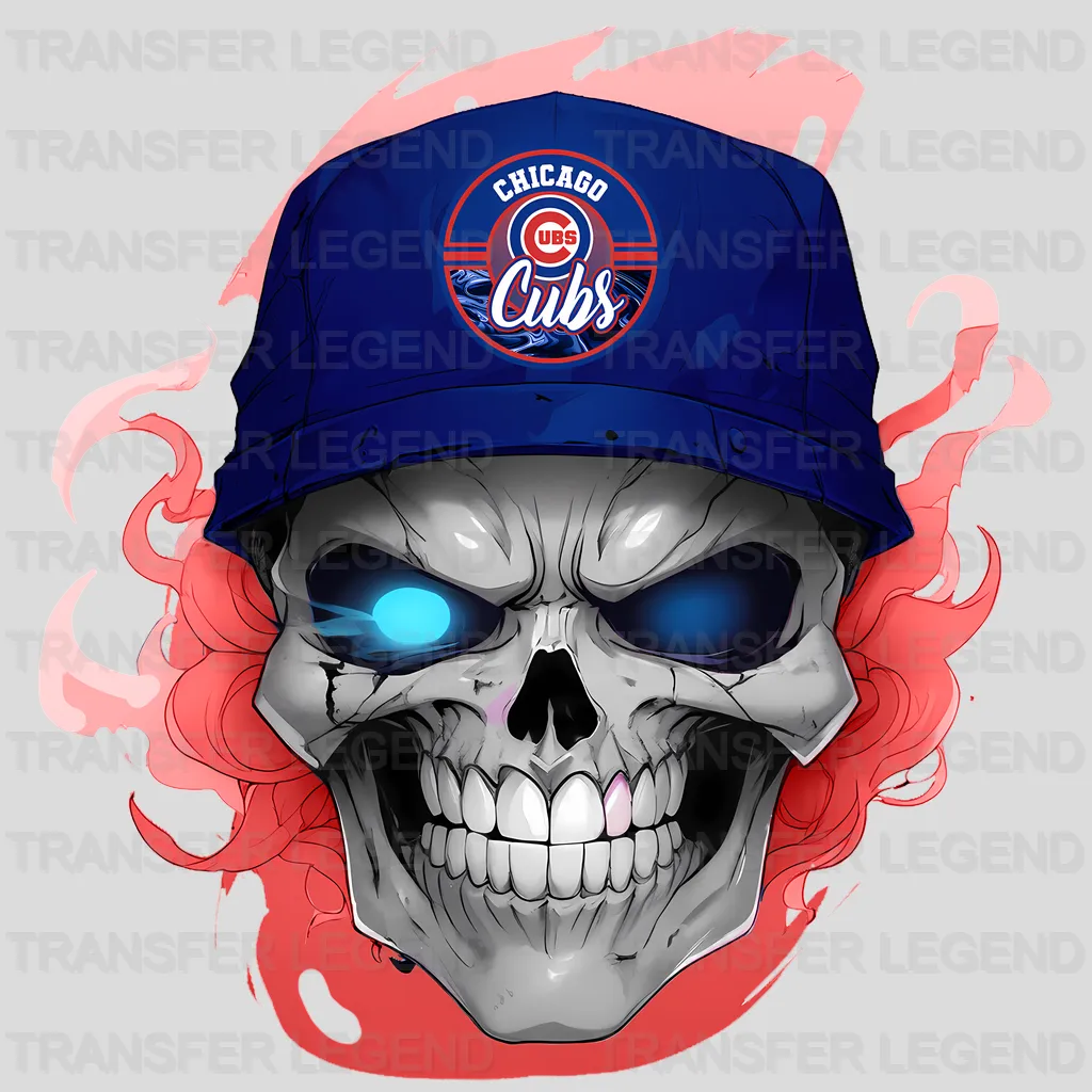 Chicago Cubs MLB Blue Skull With Helmet Art - DTF Iron On Transfer