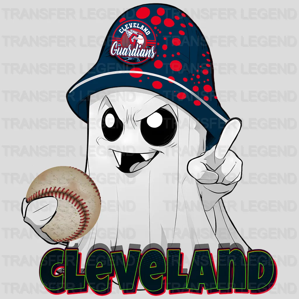 Cleveland Guardians MLB Cute Ghost With Hat Halloween - DTF Iron On Transfer