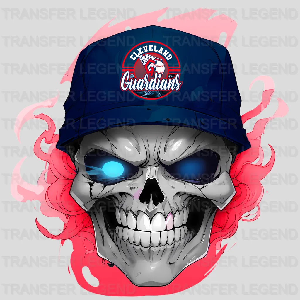 Cleveland Guardians MLB Skull With Cap & Smoke Effect - DTF Iron On Transfer