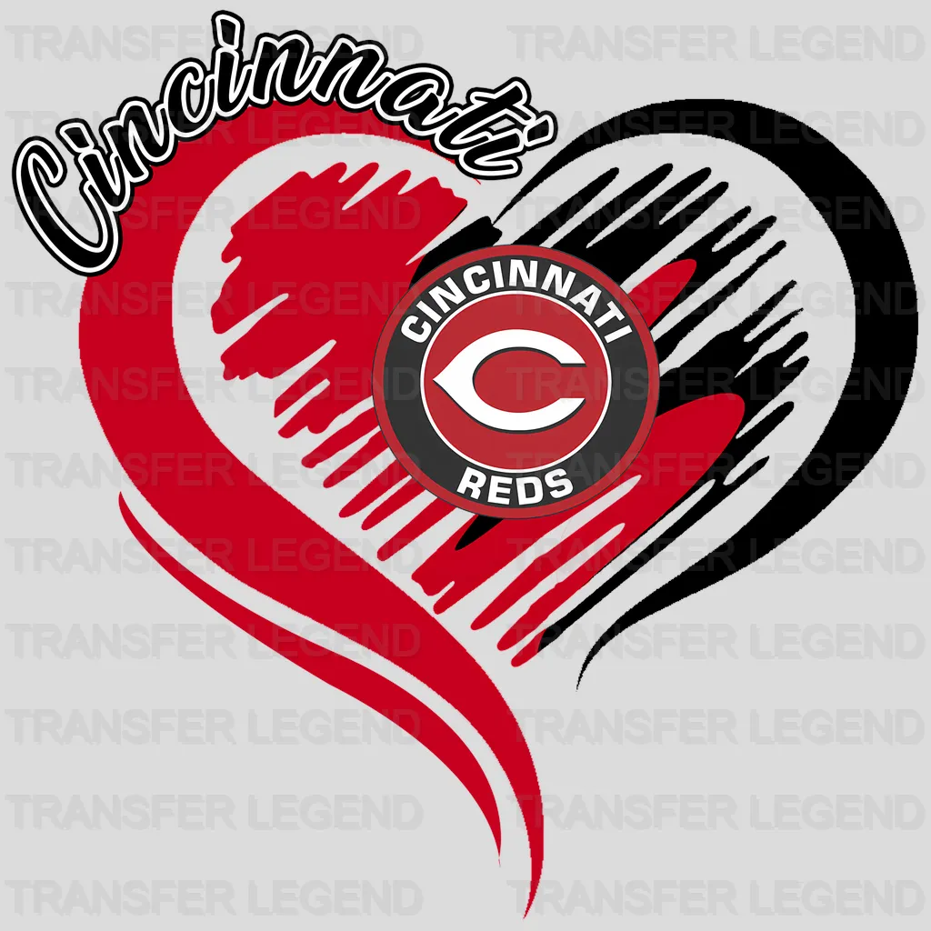 Cincinnati Reds MLB Swirl Heart Shape Artistic Logo - DTF Iron On Transfer