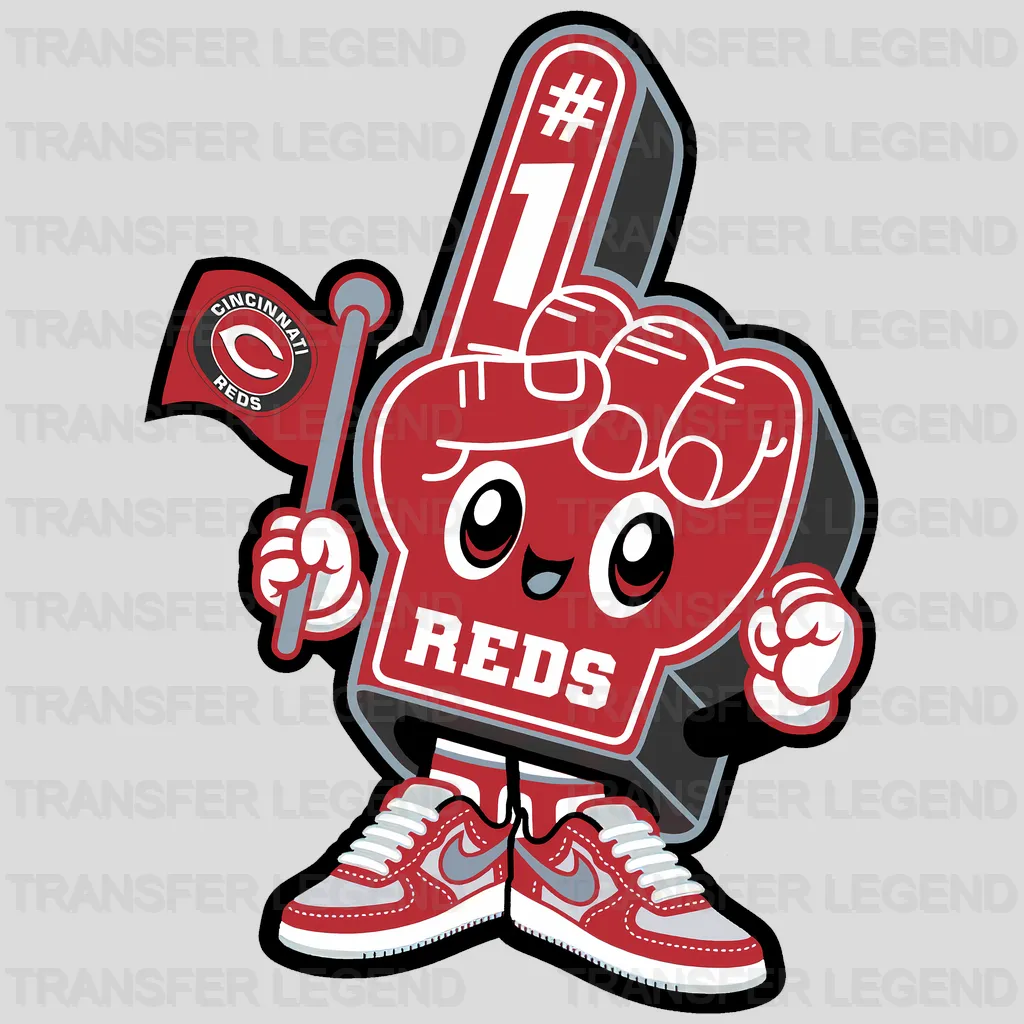 Cincinnati Reds MLB Mascot With Foam Finger Cartoon - DTF Iron On Transfer