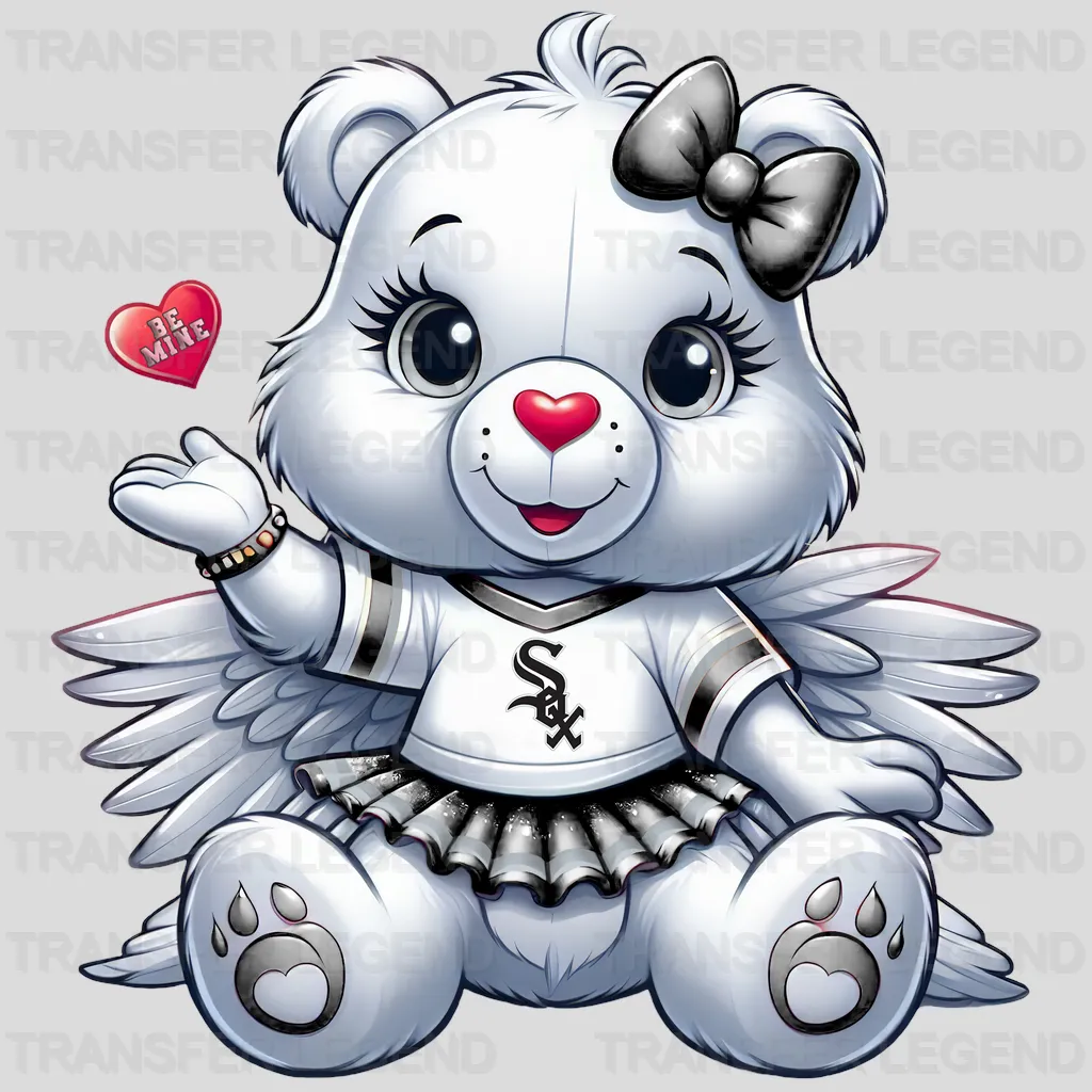 Chicago White Sox MLB Cute Care Bear Mascot With Bow - DTF Iron On Transfer
