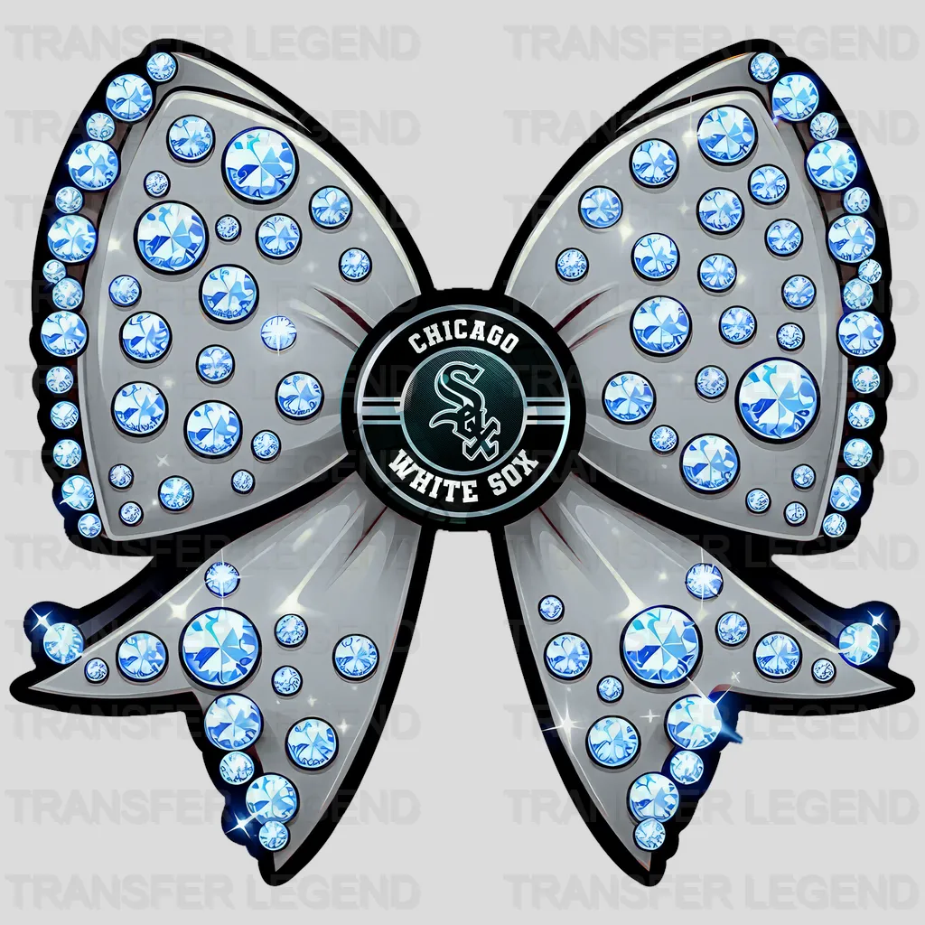 Chicago White Sox MLB Glitter Sequin Silver Bow Ribbon - DTF Iron On Transfer
