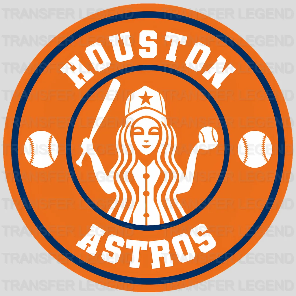 Houston Astros MLB Circle Badge Girl Silhouette Logo - DTF Iron On Transfer