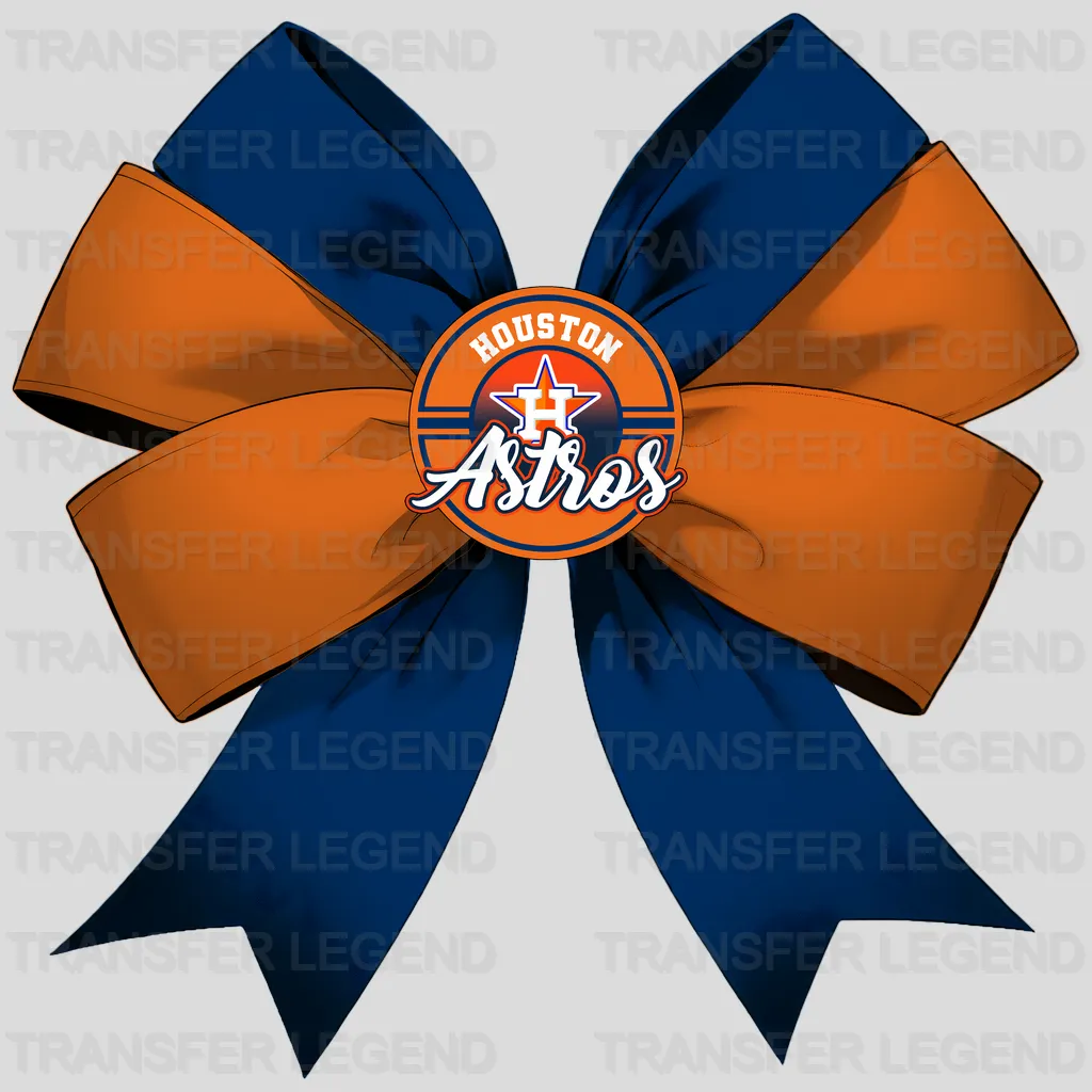 Houston Astros MLB Elegant Orange & Navy Bow Ribbon - DTF Iron On Transfer