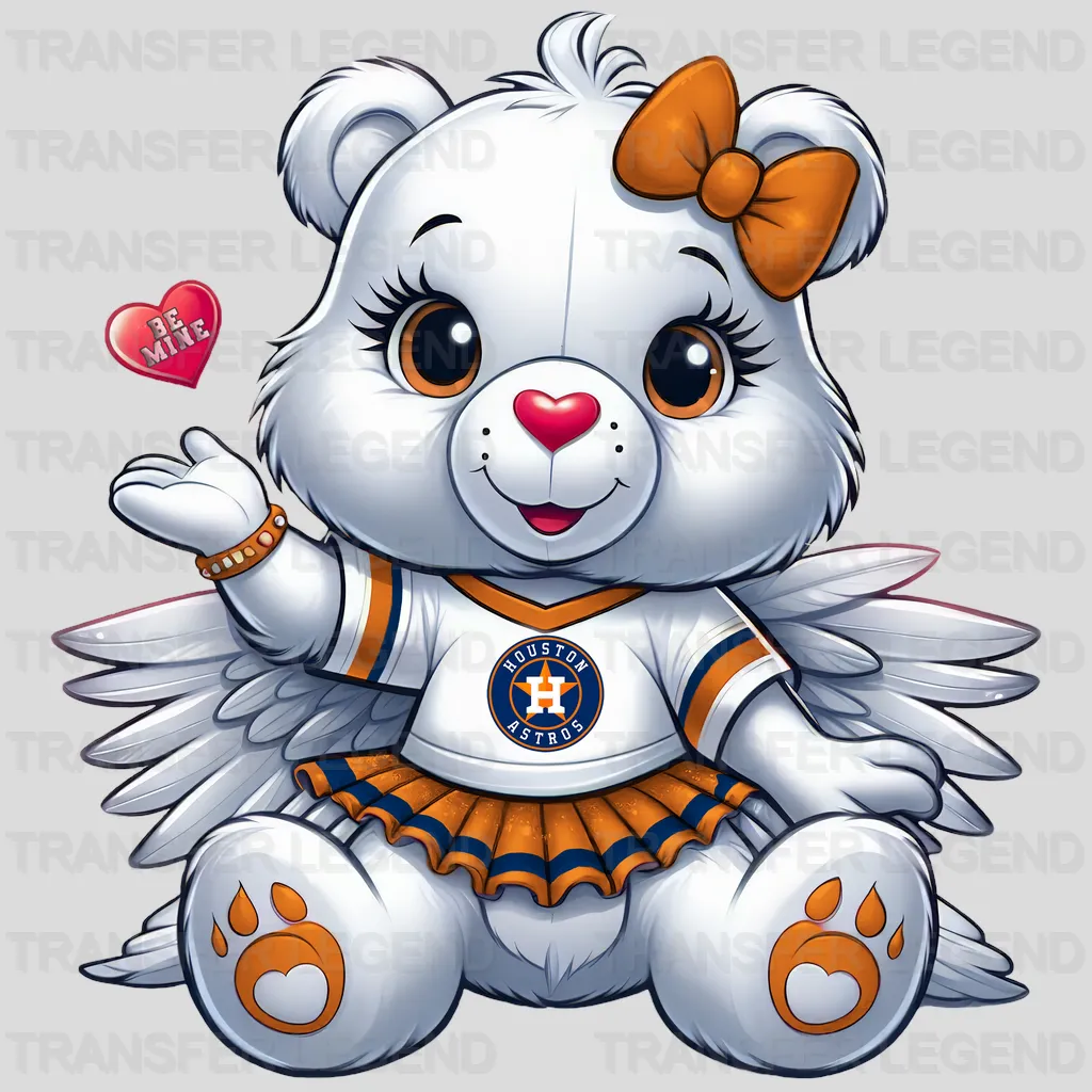 Houston Astros MLB Cute Care Bear Mascot With Bow - DTF Iron On Transfer