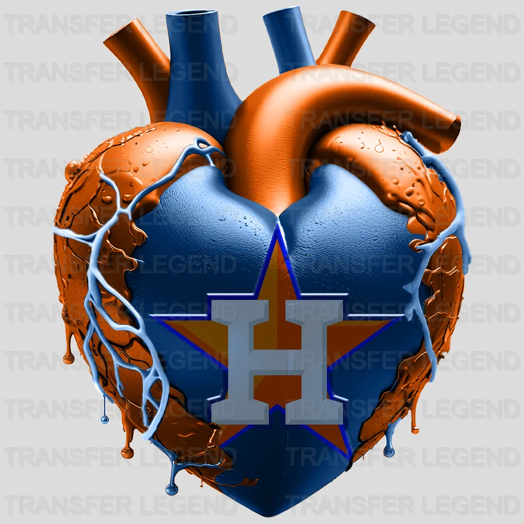 Houston Astros MLB Realistic Anatomical Heart Art - DTF Iron On Transfer