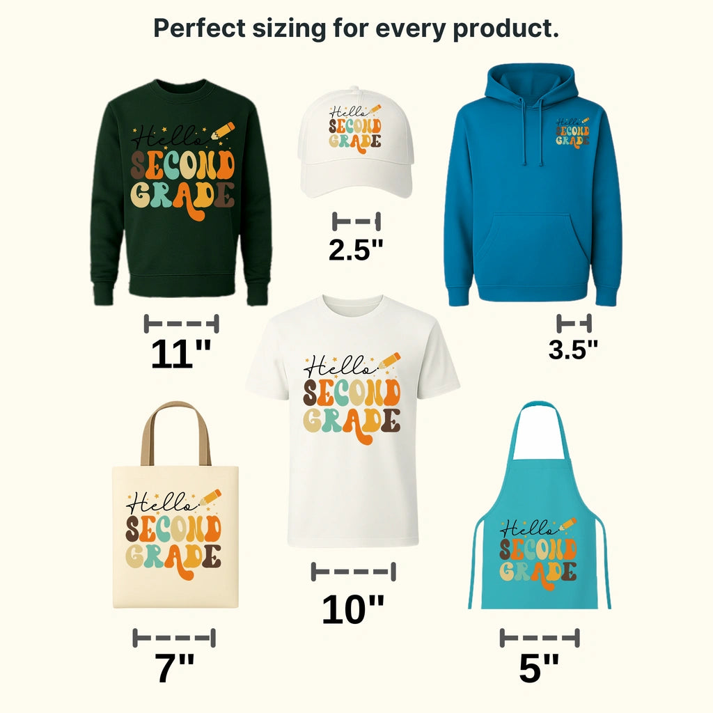 Hello Second Grade - First Day Of School - Back to School -  Design - DTF heat transfer - transferlegend