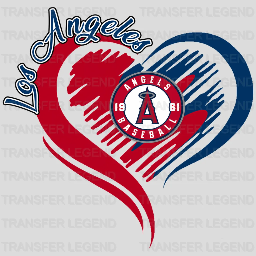 Los Angeles Angels MLB Red Floral Pattern Heart Shape - DTF Iron On Transfer