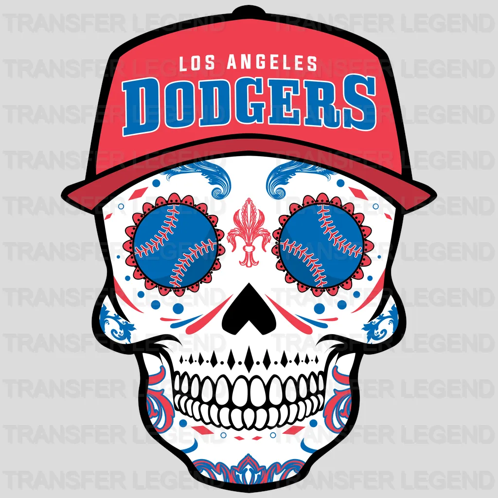 Los Angeles Dodgers MLB Sugar Skull With Cap Illustration - DTF Iron On Transfer