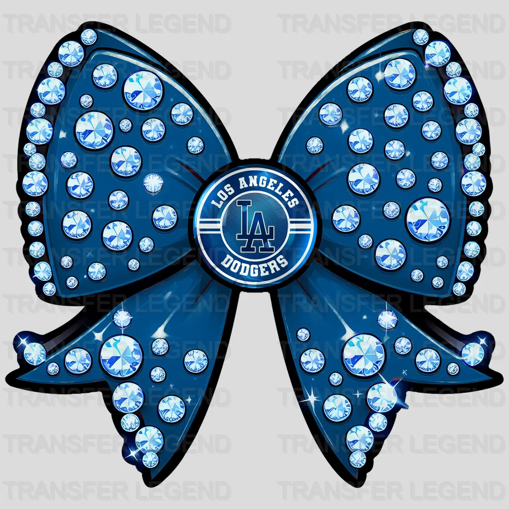 Los Angeles Dodgers MLB Glitter Sequin Blue Bow Ribbon - DTF Iron On Transfer
