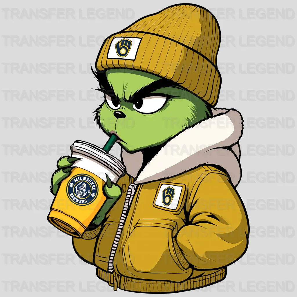 Milwaukee Brewers MLB The Grinch Drinking Coffee - DTF Iron On Transfer