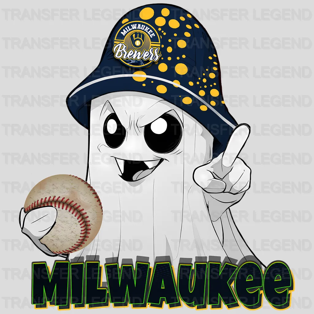 Milwaukee Brewers MLB Cute Ghost With Hat Halloween - DTF Iron On Transfer