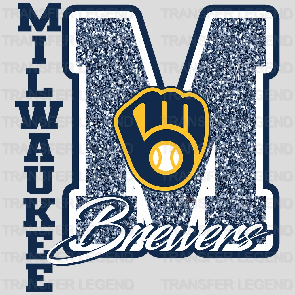 Milwaukee Brewers MLB Glitter Chenille Letter M Logo - DTF Iron On Transfer