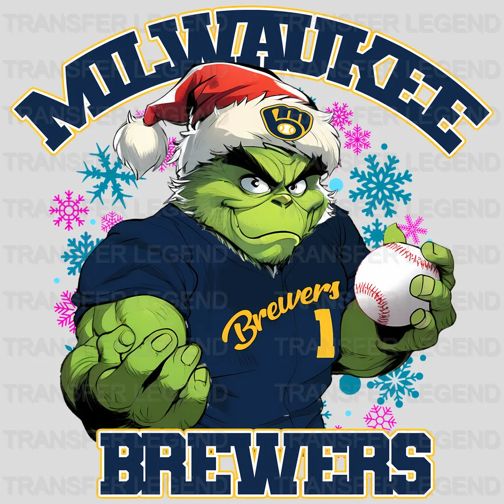 Milwaukee Brewers MLB Grinch Christmas Santa Hat Art - DTF Iron On Transfer