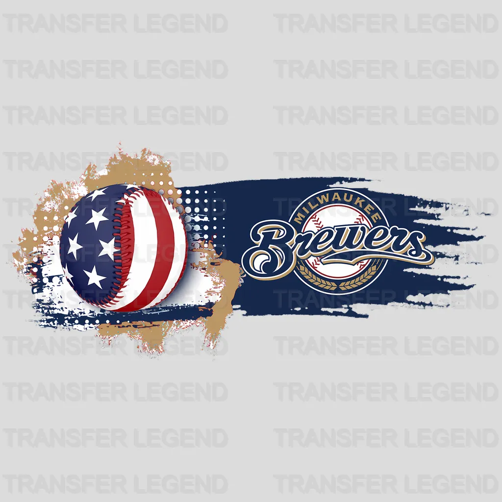 Milwaukee Brewers MLB Logo With Us Flag Background - DTF Iron On Transfer