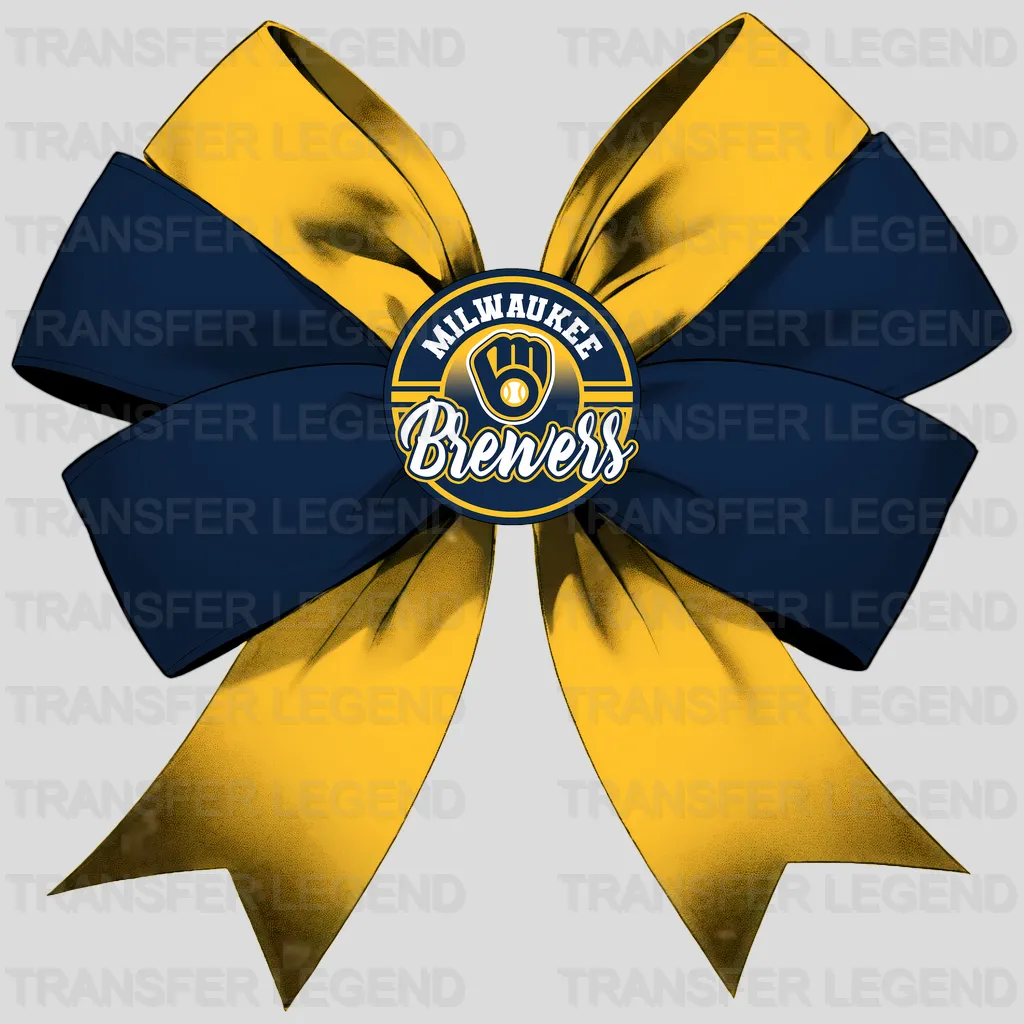 Milwaukee Brewers MLB Elegant Navy & Gold Bow Ribbon Knot - DTF Iron On Transfer
