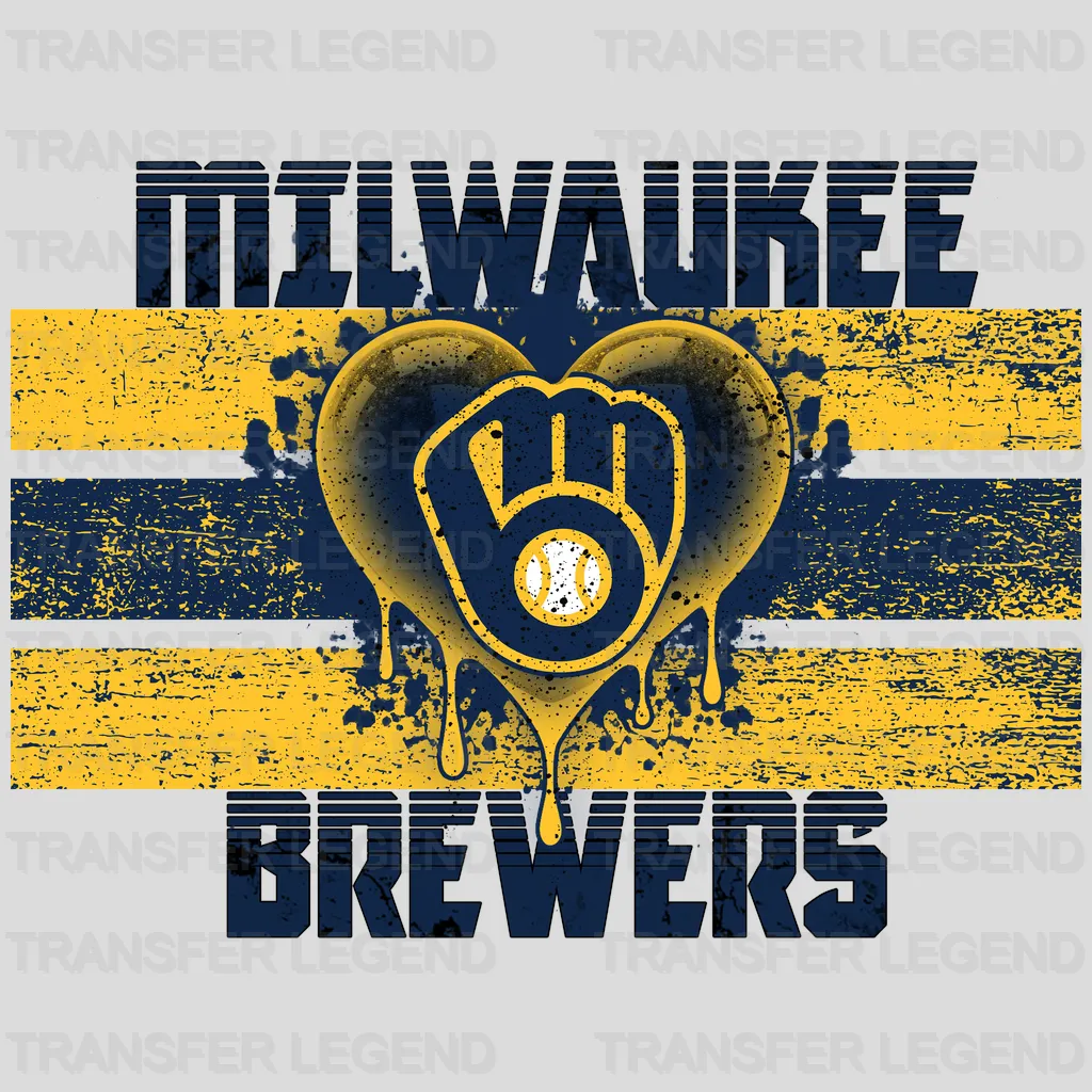 Milwaukee Brewers MLB Distressed Flag Heart Shape - DTF Iron On Transfer