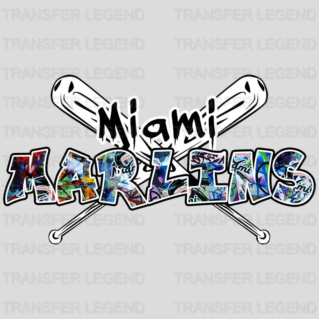 Miami Marlins MLB Graffiti Wall Art Text Logo - DTF Iron On Transfer