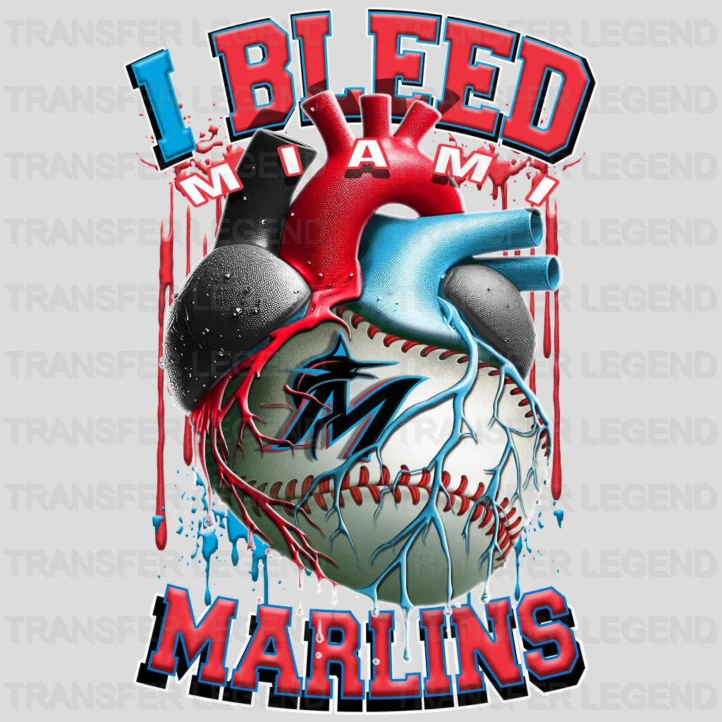 Miami Marlins MLB I Bleed Blue & Red DTF Iron On Transfer