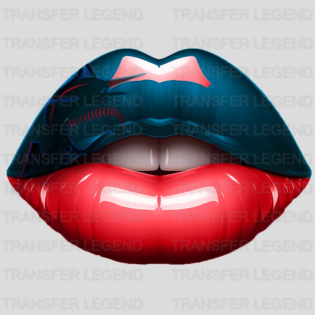 Miami Marlins MLB Blue & Red Lips Logo Art Illustration - DTF Iron On Transfer