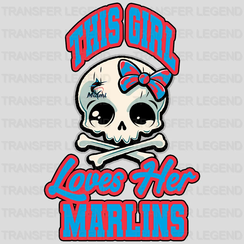Miami Marlins MLB Sugar Skull Girl With Bow Illustration - DTF Iron On Transfer