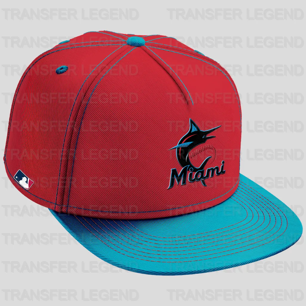 Miami Marlins MLB Realistic Red Cap Hat Mockup - DTF Iron On Transfer