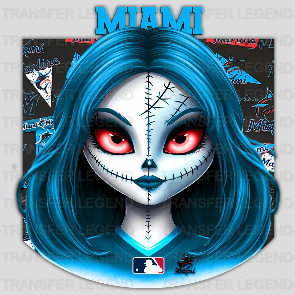 Miami Marlins MLB Gothic Girl Illustration - DTF Iron On Transfer