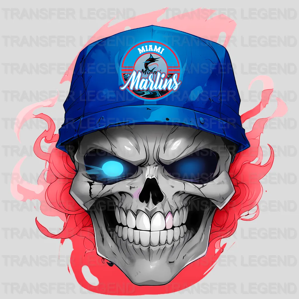 Miami Marlins MLB Skull With Cap & Smoke Effect - DTF Iron On Transfer