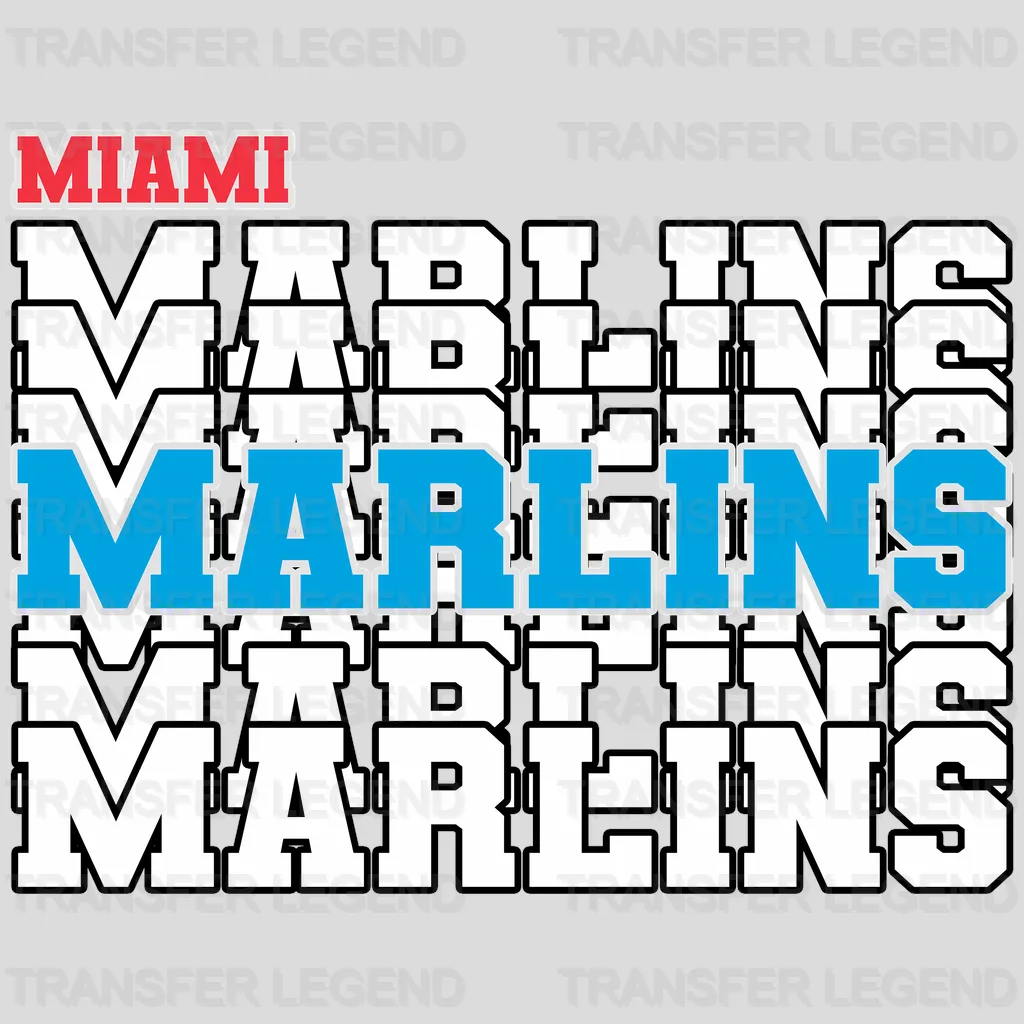 Miami Marlins MLB Repeated Text Pattern Block Logo - DTF Iron On Transfer