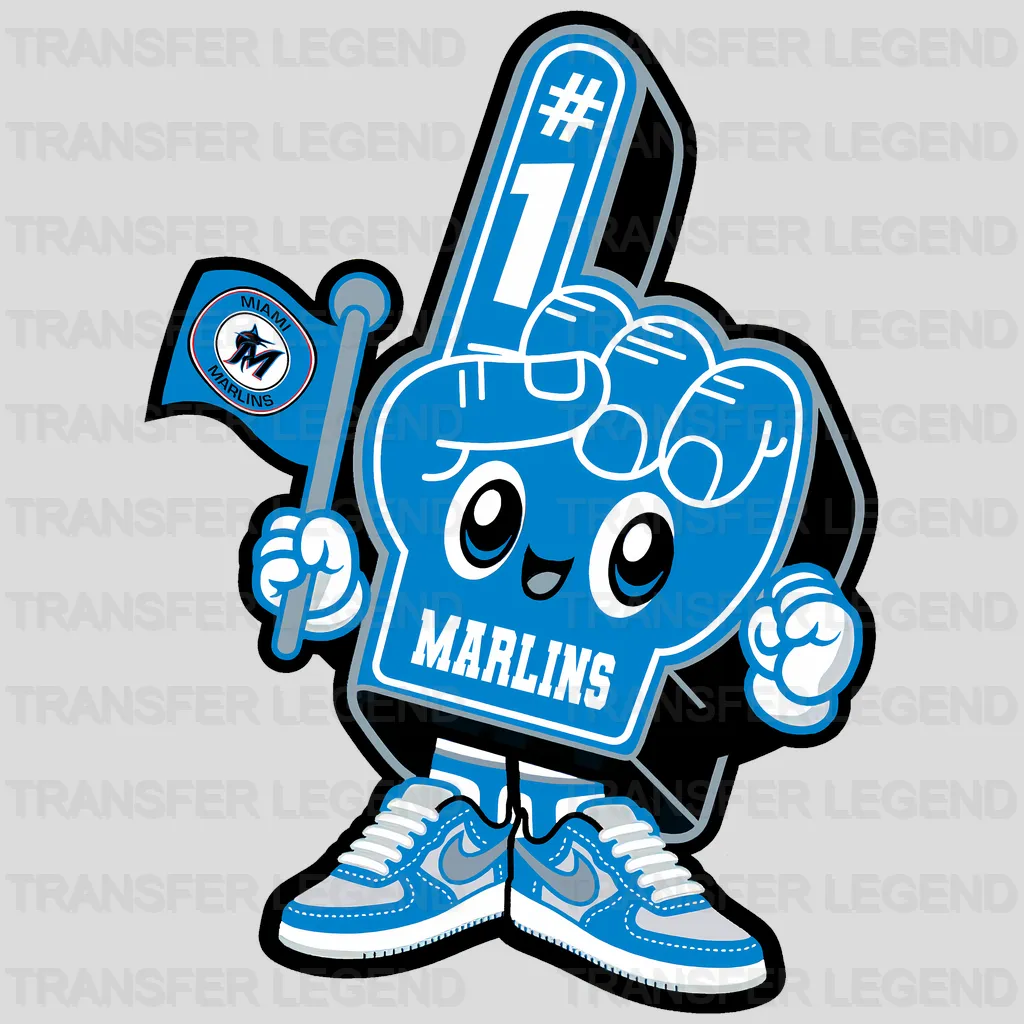 Miami Marlins MLB Mascot Billy With Foam Finger - DTF Iron On Transfer