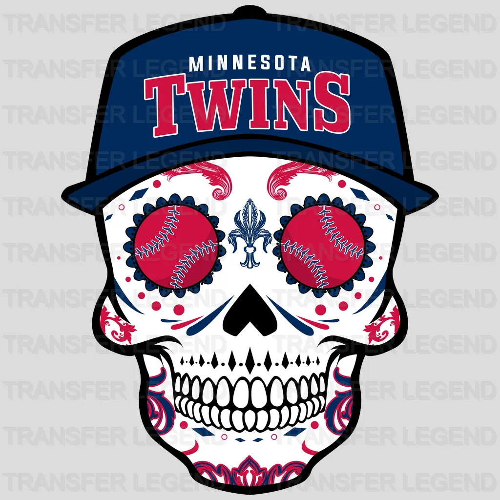 Minnesota Twins MLB Sugar Skull With Cap Illustration - DTF Iron On Transfer