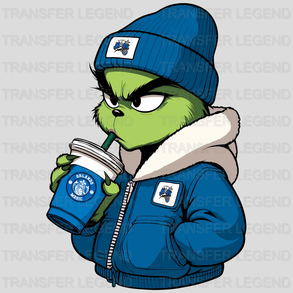 Orlando Magic NBA The Grinch Drinking Coffee - DTF Iron On Transfer