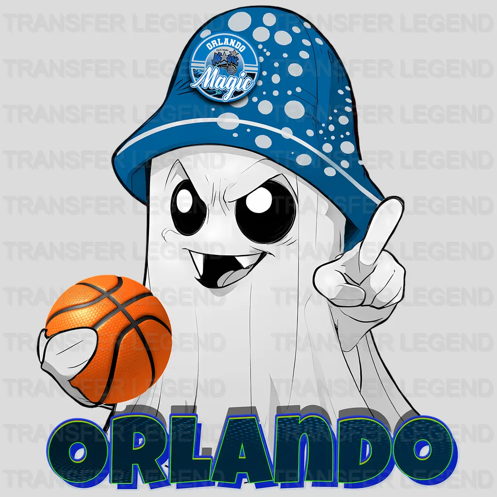 Orlando Magic NBA Cute Ghost With Hat & Halloween - DTF Iron On Transfer