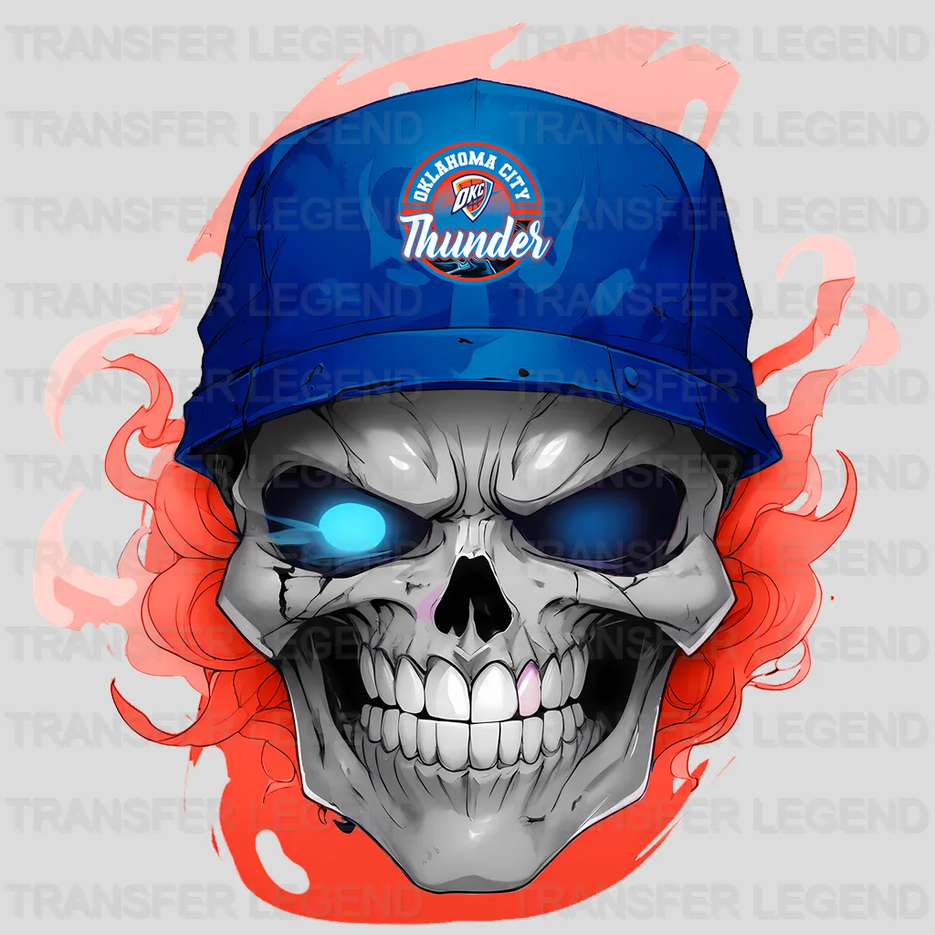 Oklahoma City Thunder NBA Skull With Cap & Smoke Effect - DTF Iron On Transfer