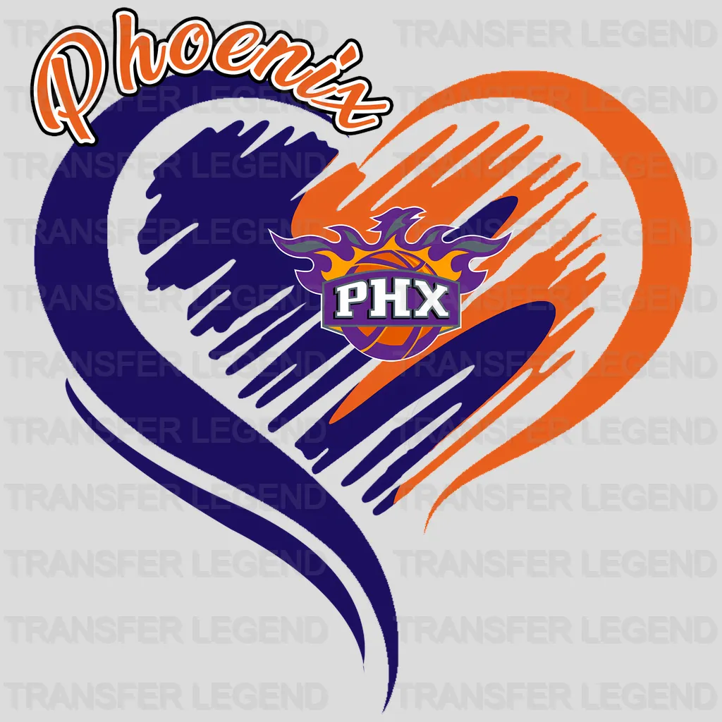 Phoenix Suns NBA Elegant Heart Swirl With Script Text - DTF Iron On Transfer